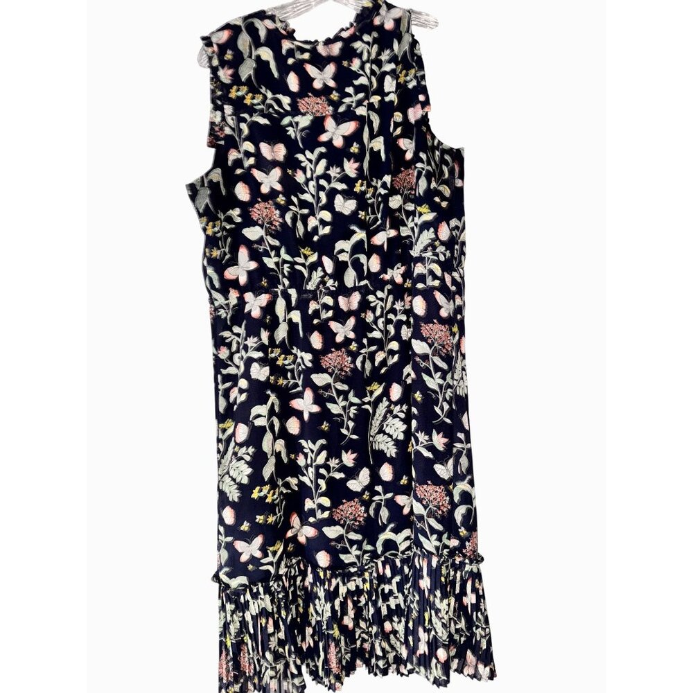 a new day Womens Floral Sleeveless Dress XL Navy With Ruffled Hem & Tie Waist - Picture 6 of 6